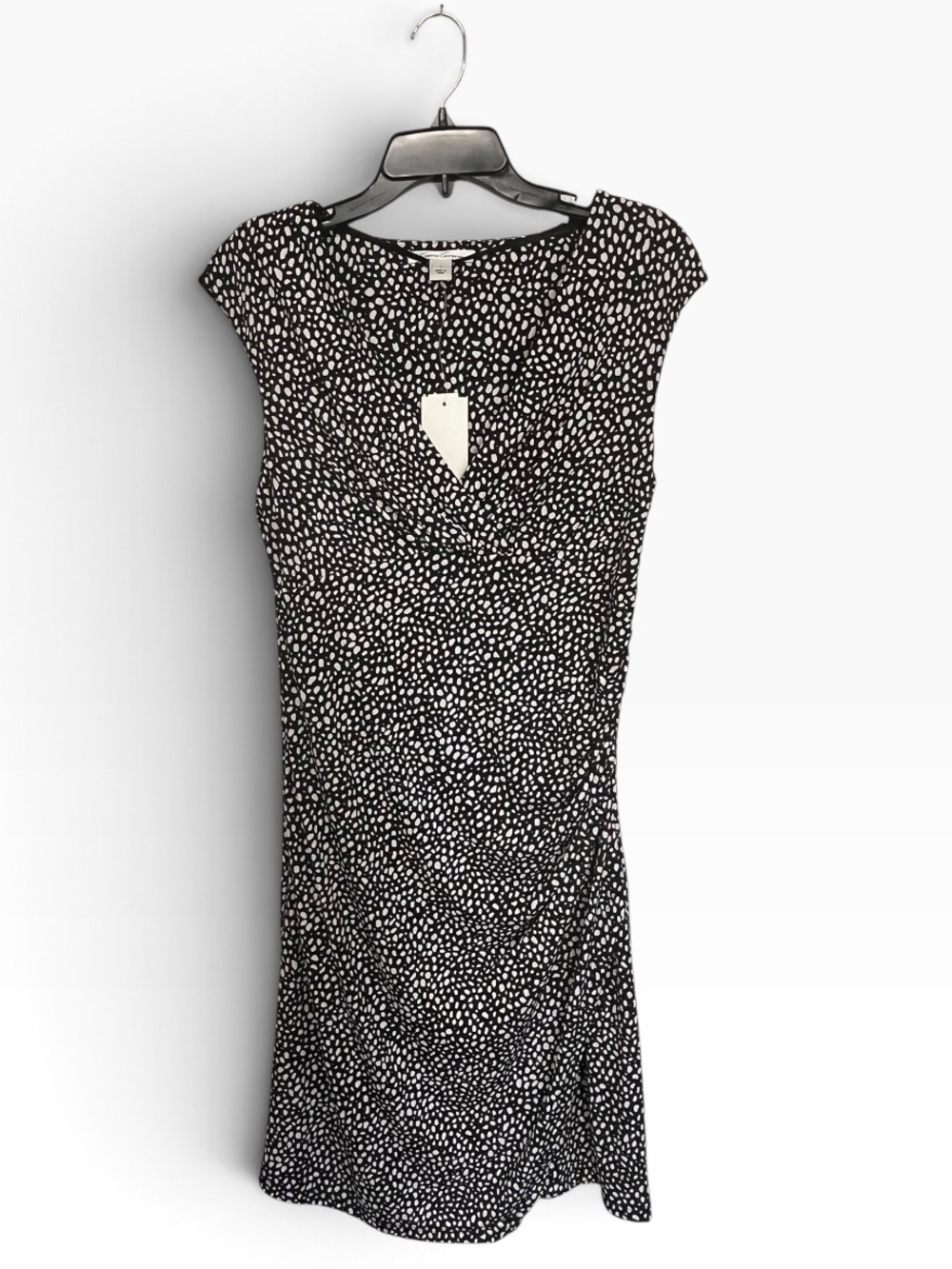 NWT Kenneth Cole | Black and White Polka Dot V-Neck Faux Wrap Dress S
